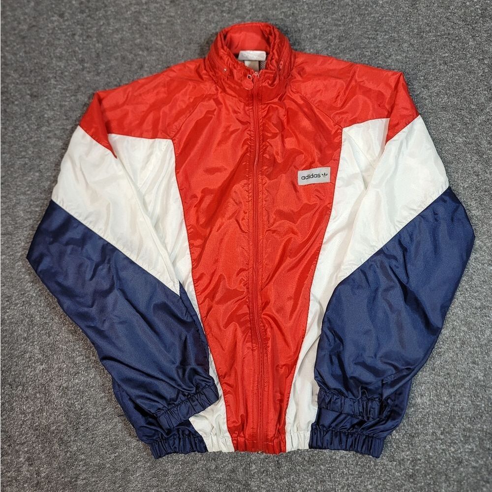 Vintage 80s Adidas Originals Trefoil Windbreaker Mens M Red White Blue